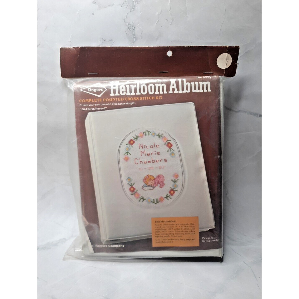 Vintage Rogers Heirloom Album Counted Cross Stitch Kit Girl Birth Record